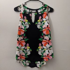 Sleeveless V-Neck Keyhole Top - Tropical